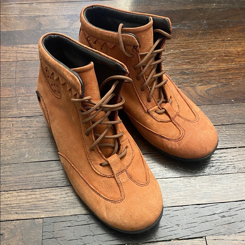 OLiberte Brown Suede Lace-Up Wedge Boots, Size 38